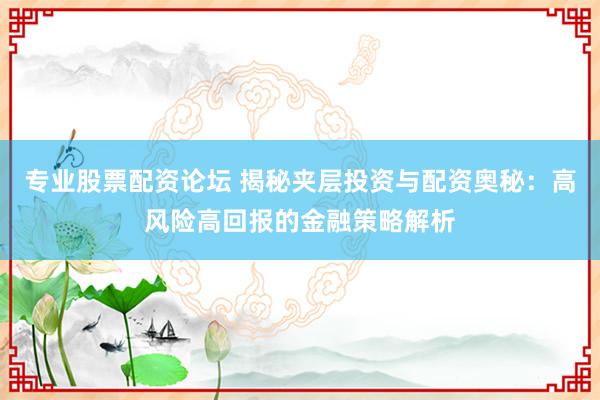 专业股票配资论坛 揭秘夹层投资与配资奥秘：高风险高回报的金融策略解析