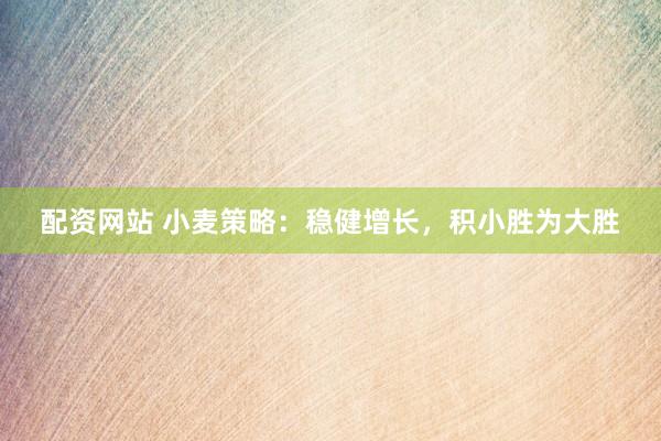 配资网站 小麦策略:稳健增长,积小胜为大胜
