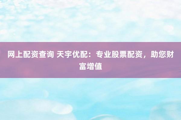 网上配资查询 天宇优配：专业股票配资，助您财富增值